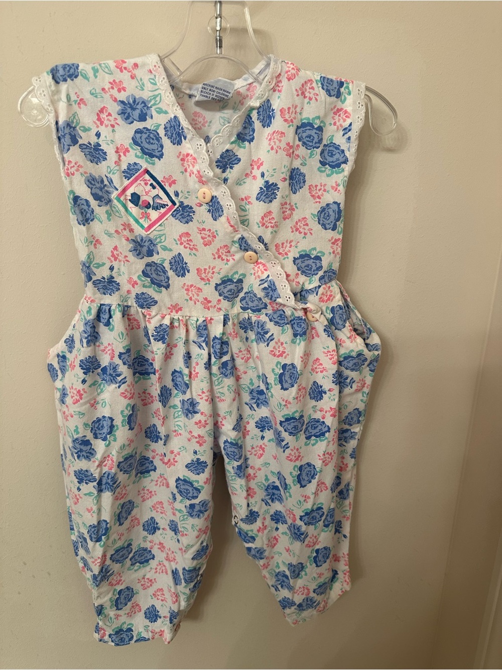 Vtg French Toast Floral Balloon Romper 18 Months Pastel Pink Blue Cottage Core